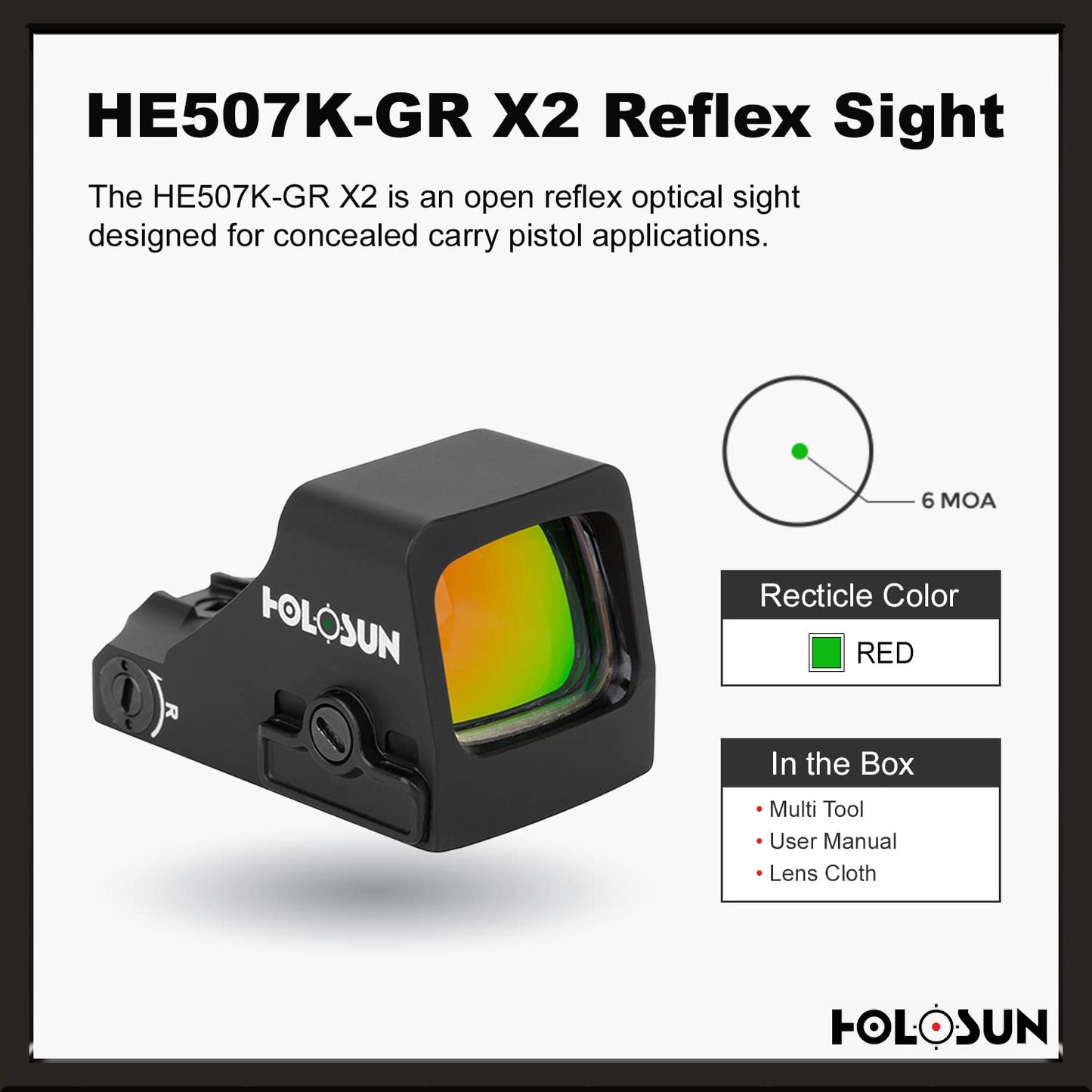 HOLOSUN Green Multi-Reticle, 7075 Aluminum, Open, Shake Awake, Compact Pistol - HE507K-GR X2