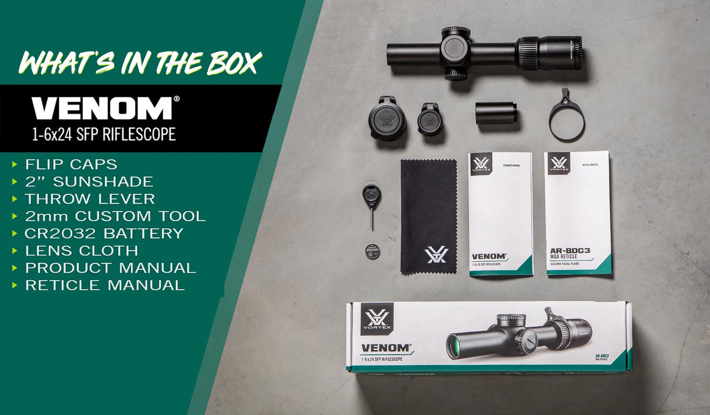 Vortex Optics Venom 1-6x24 Second Focal Plane Riflescope - BDC3 Reticle - VEN-1601