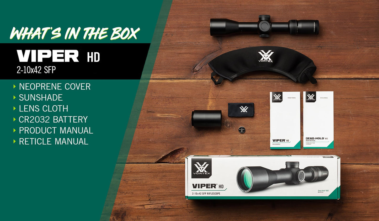 Vortex Optics Viper HD 2-10x42 Second Focal Plane Scope - Dead-Hold BDC MOA Reticle