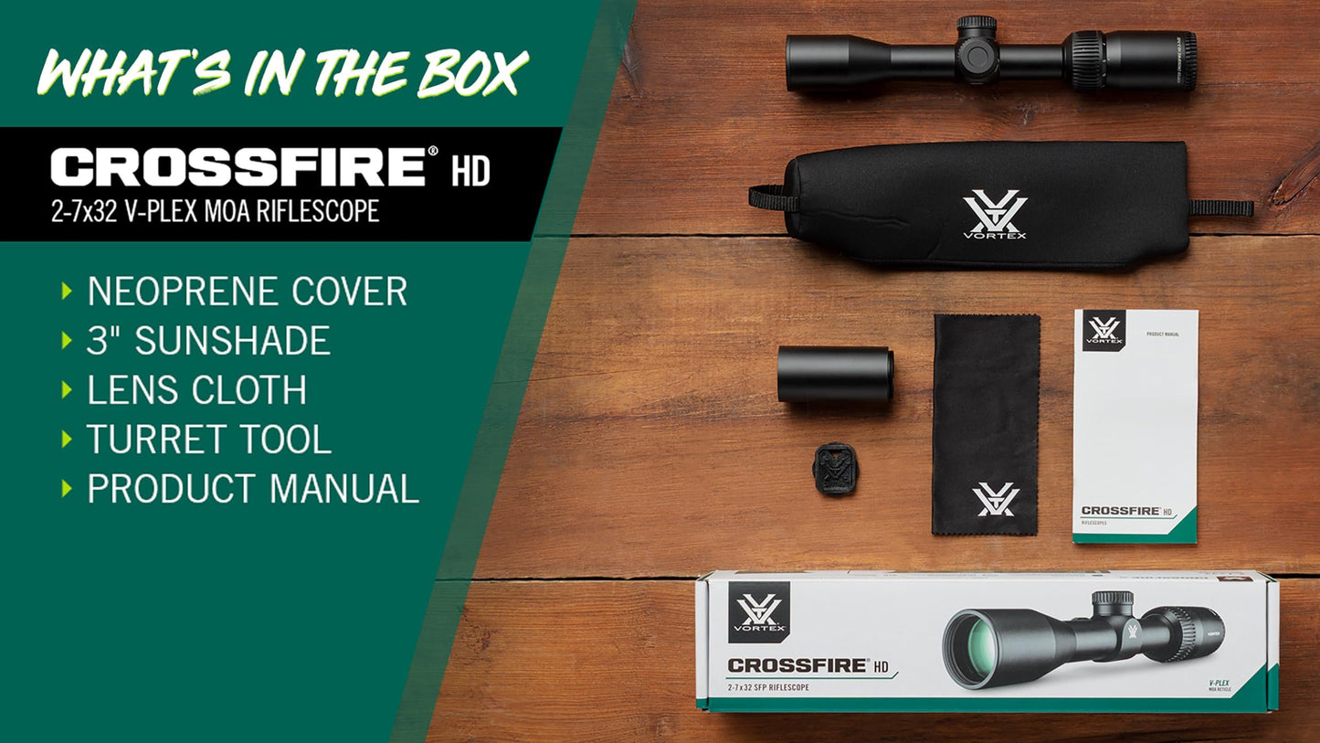 Vortex Crossfire HD 2-7x32 Second Focal Plane, 1-inch Tube Riflescope - V-Plex MOA Reticle