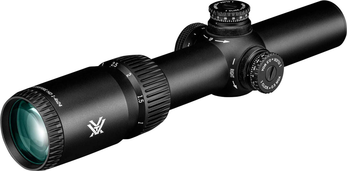 Vortex Crossfire HD 1-4x24 Second Focal Plane, 30mm Tube Riflescope - Illuminated Dead-Hold 2A BDC MOA Reticle