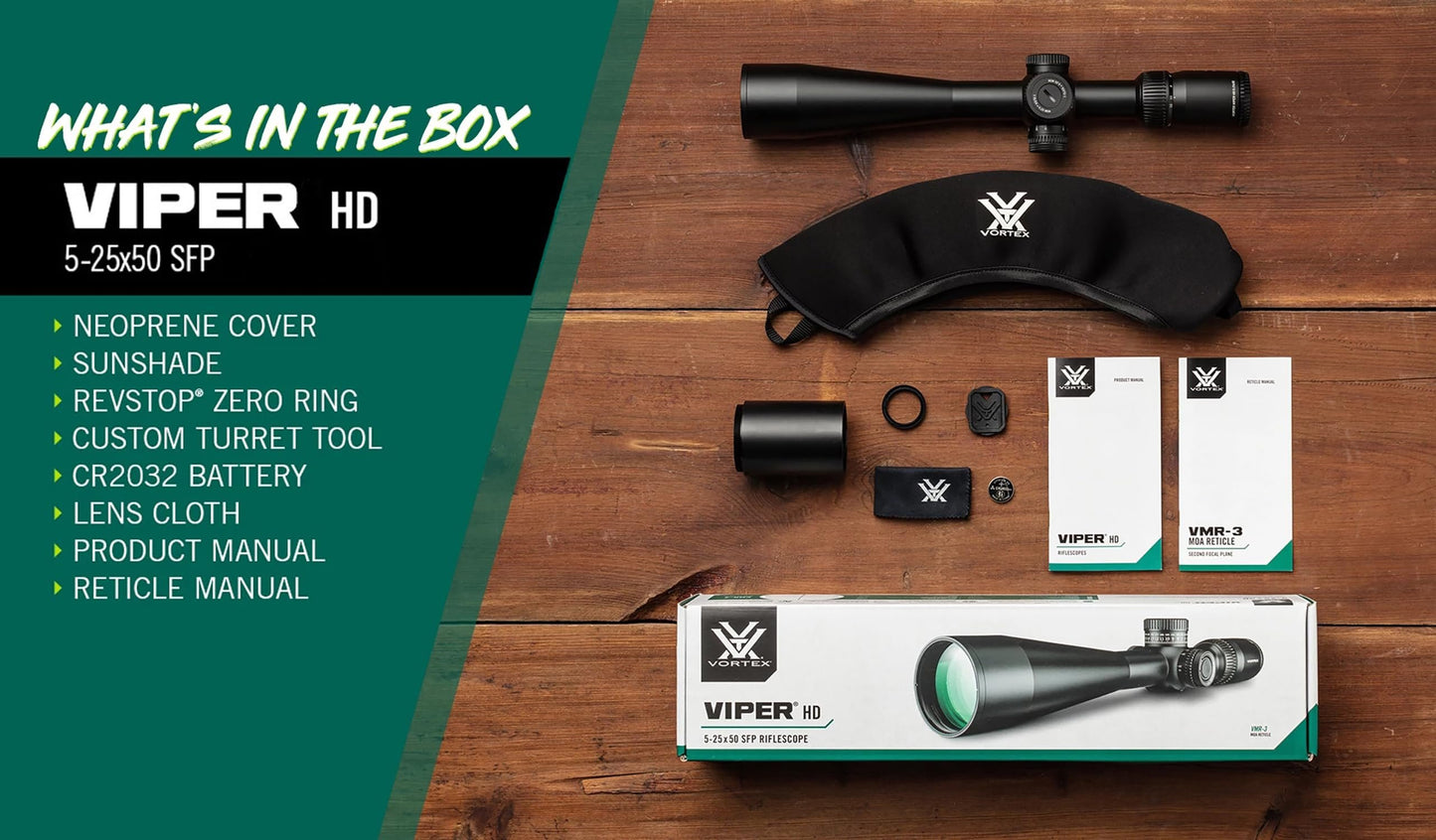 Vortex Optics Viper HD VPR-52503 5-25x50 Second Focal Plane Rifle Scope – VMR-1 MOA Reticle