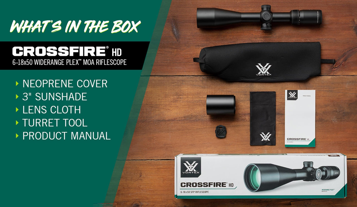 Vortex Crossfire HD 6-18x50 Second Focal Plane, 30mm Tube Riflescope - WideRange Plex MOA Reticle