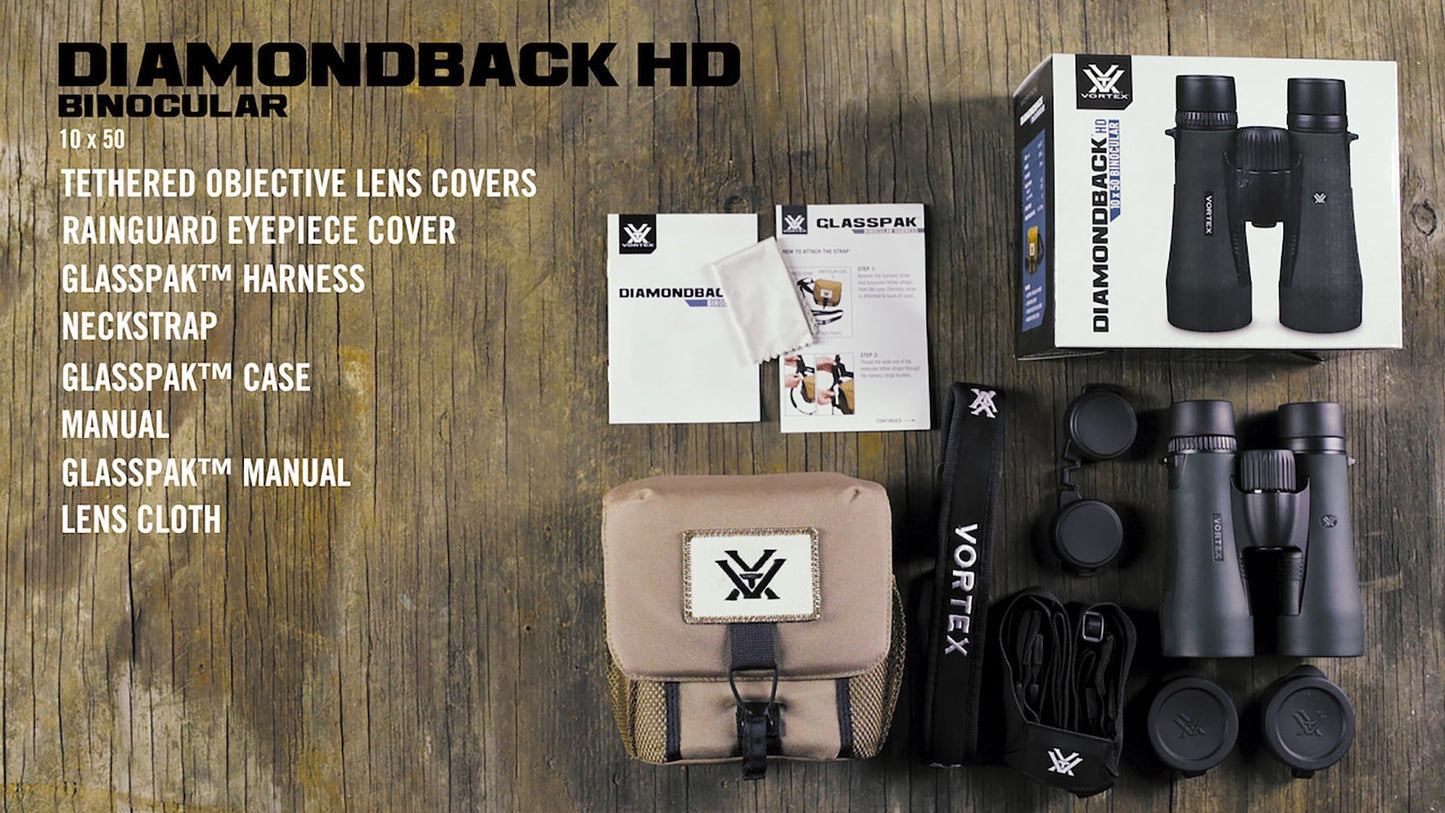 Vortex Optics Diamondback HD 10x50 Binoculars - HD Optical System, Non-slip Grip, Waterproof, Fogproof, Shockproof, Included GlassPak - Unlimited, Unconditional Warranty
