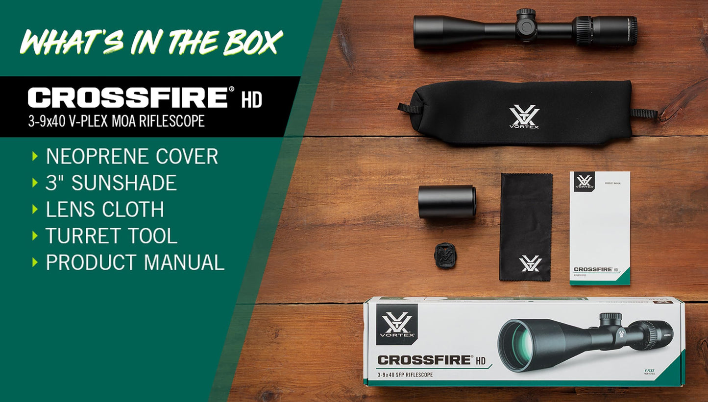 Vortex Crossfire HD 3-9x40 Second Focal Plane, 1-inch Tube Riflescope - V-Plex MOA Reticle