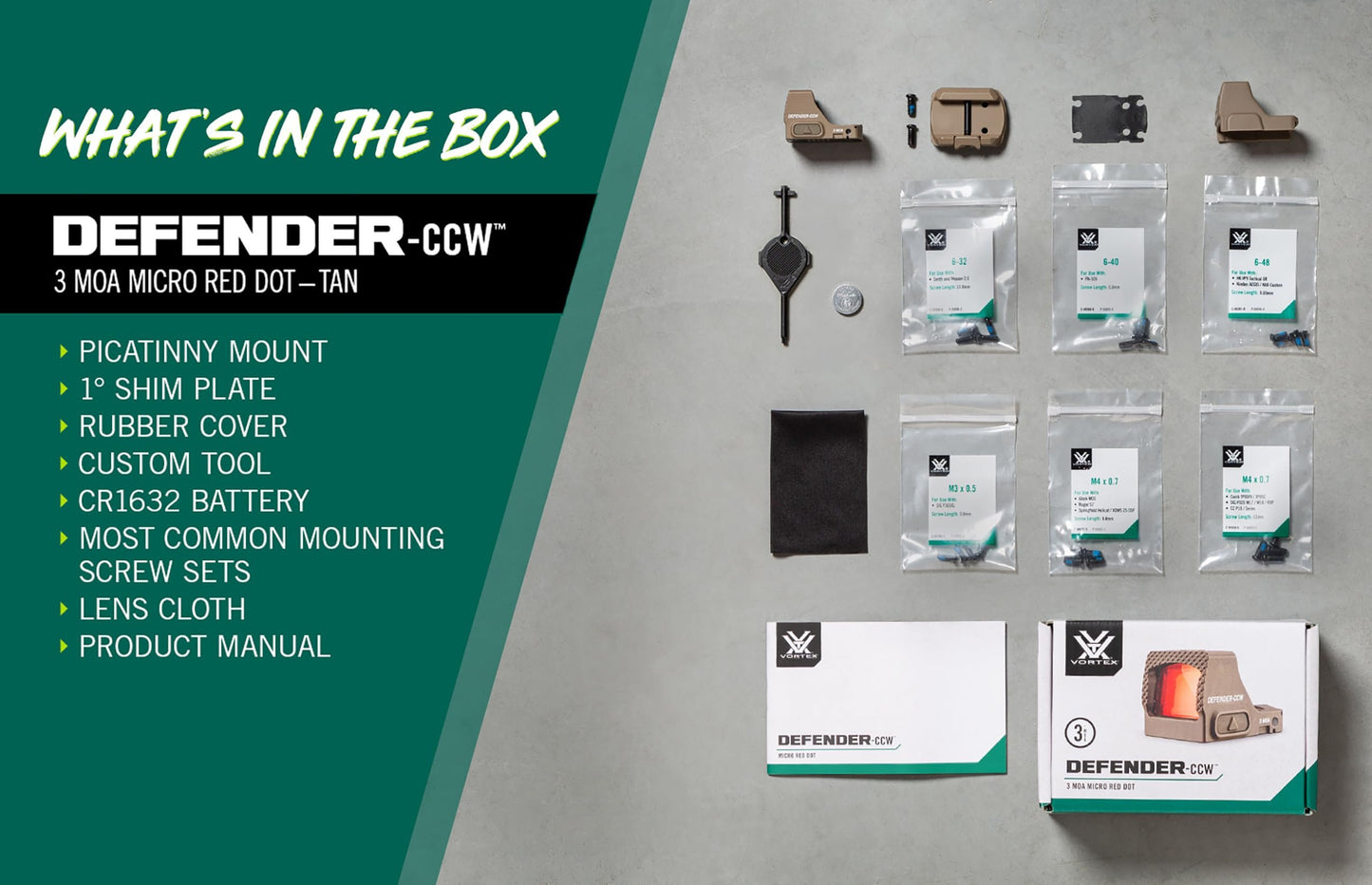 Vortex Optics Defender-CCW Micro Red Dot Sight (3 MOA - Red Dot, Tan)