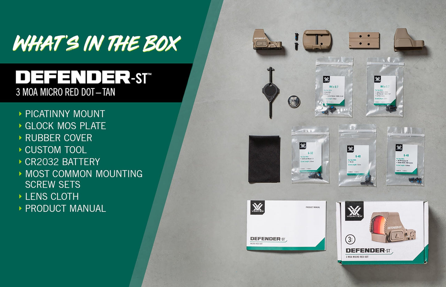 Vortex Optics Defender-ST Micro Red Dot Sights (3 MOA - Red Dot, Tan)