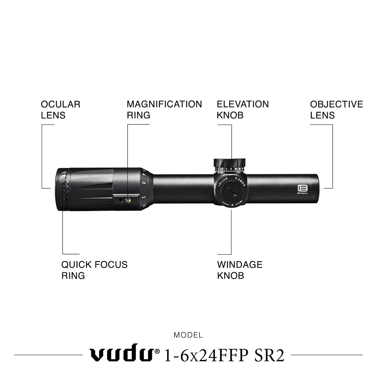 EOTECH Vudu 1-6x24 FFP Riflescope - SR2 Reticle (MOA) - VDU1-6FFSR2