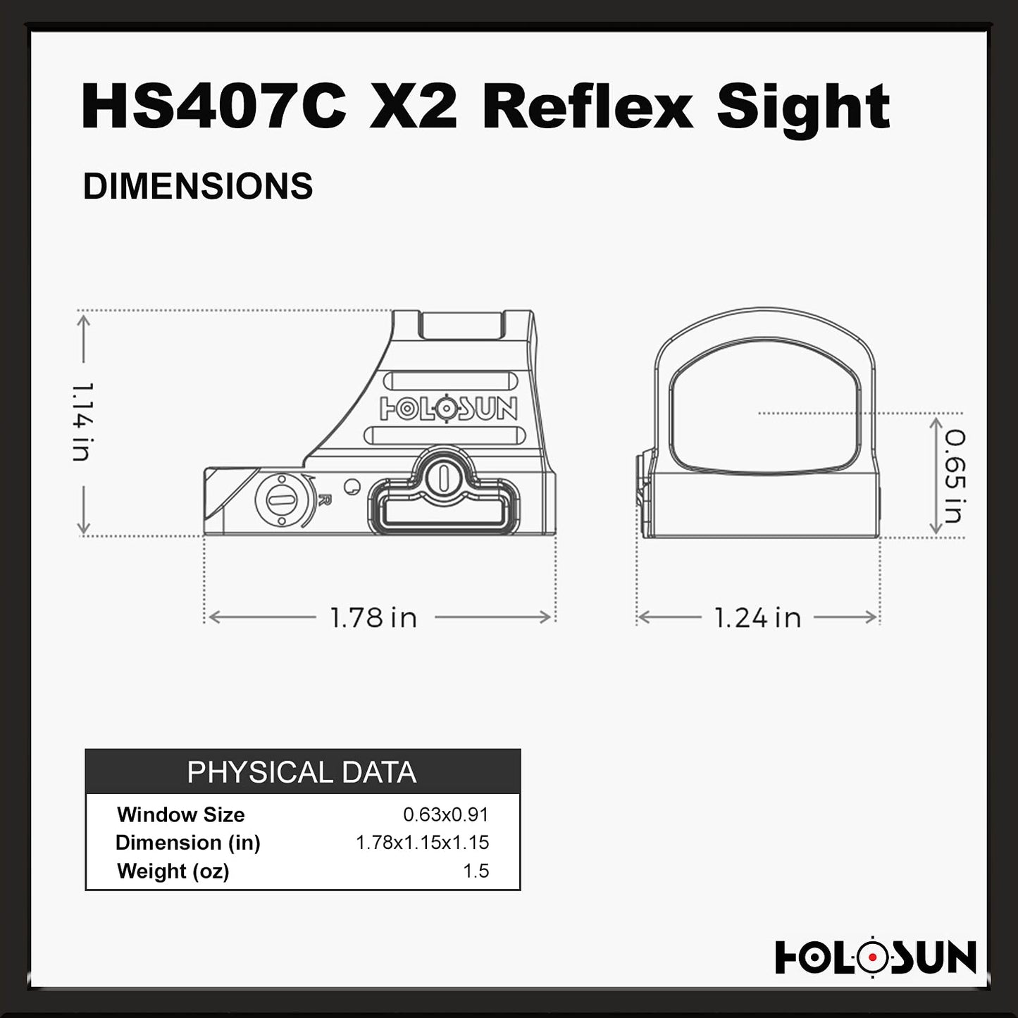 HOLOSUN Classic Open Reflex Red Dot Sight 2 MOA (Black) - HS407C-X2