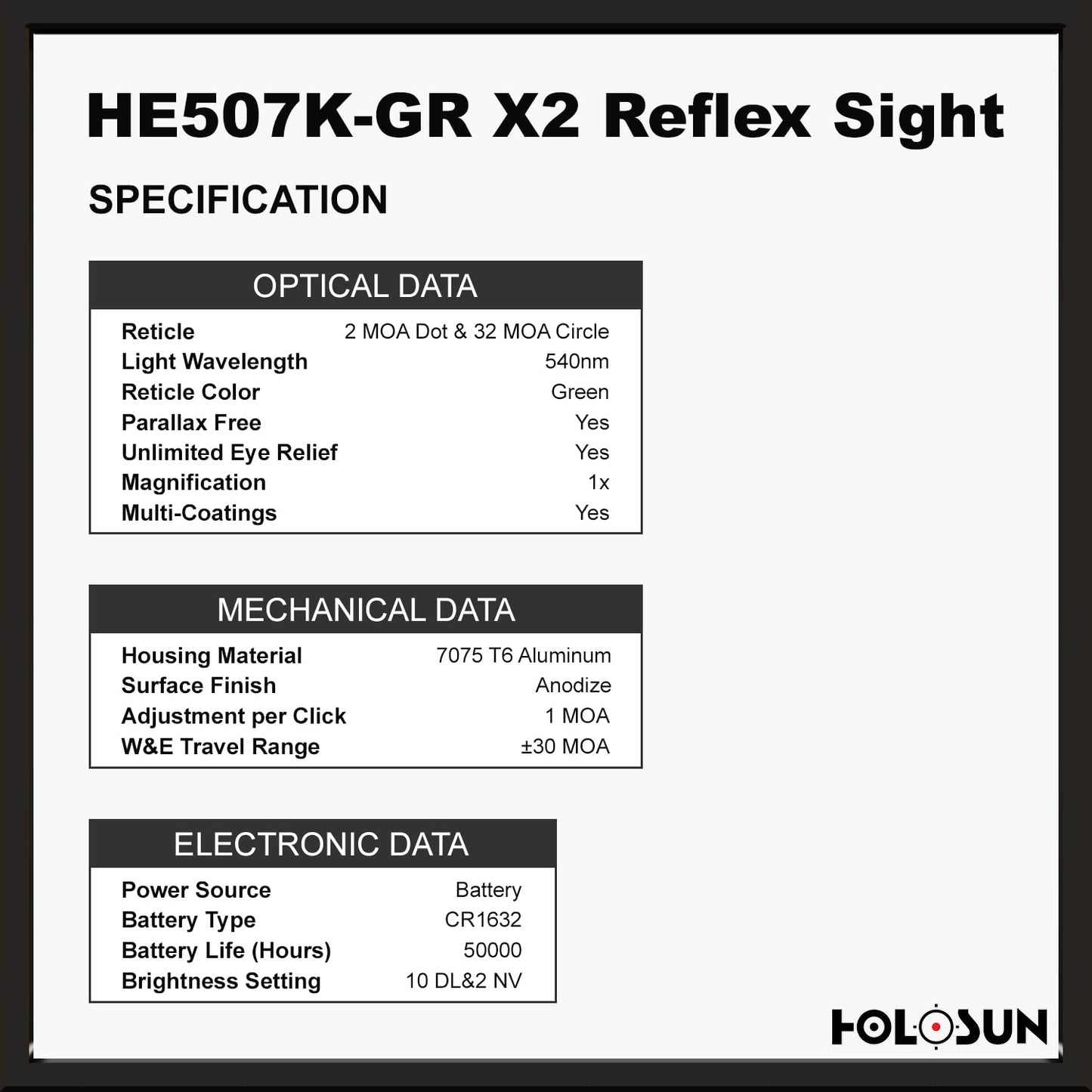 HOLOSUN Green Multi-Reticle, 7075 Aluminum, Open, Shake Awake, Compact Pistol - HE507K-GR X2