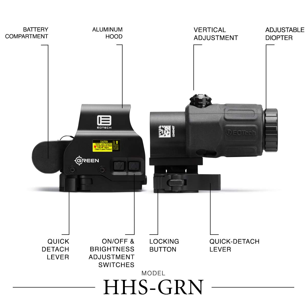 EOTECH HHS GRN Complete system includes EXPS2-0GRN HWS, G33 magnifier with QD and (STS) switch to side mount with quick detach - HHS-GRN