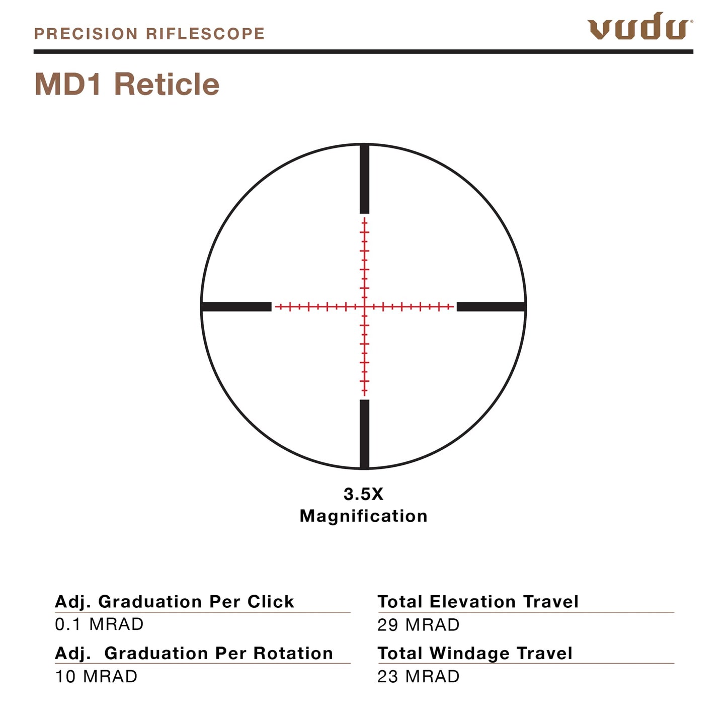 EOTECH Vudu 3.5-18x50 FFP Riflescope - MD1 Reticle (MRAD) - VDU3-18FFMD1