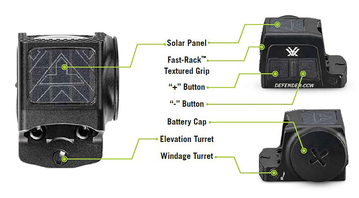 Vortex Defender-CCW Enclosed Solar Micro Red Dot Sight - Multi-Reticle