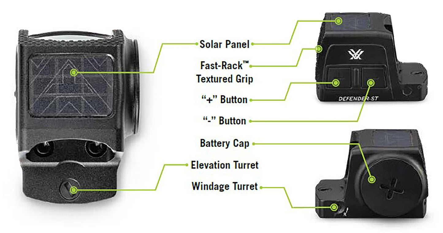 Vortex Optics Defender-ST Enclosed Solar Micro Red Dot Sight - Multi-Reticle