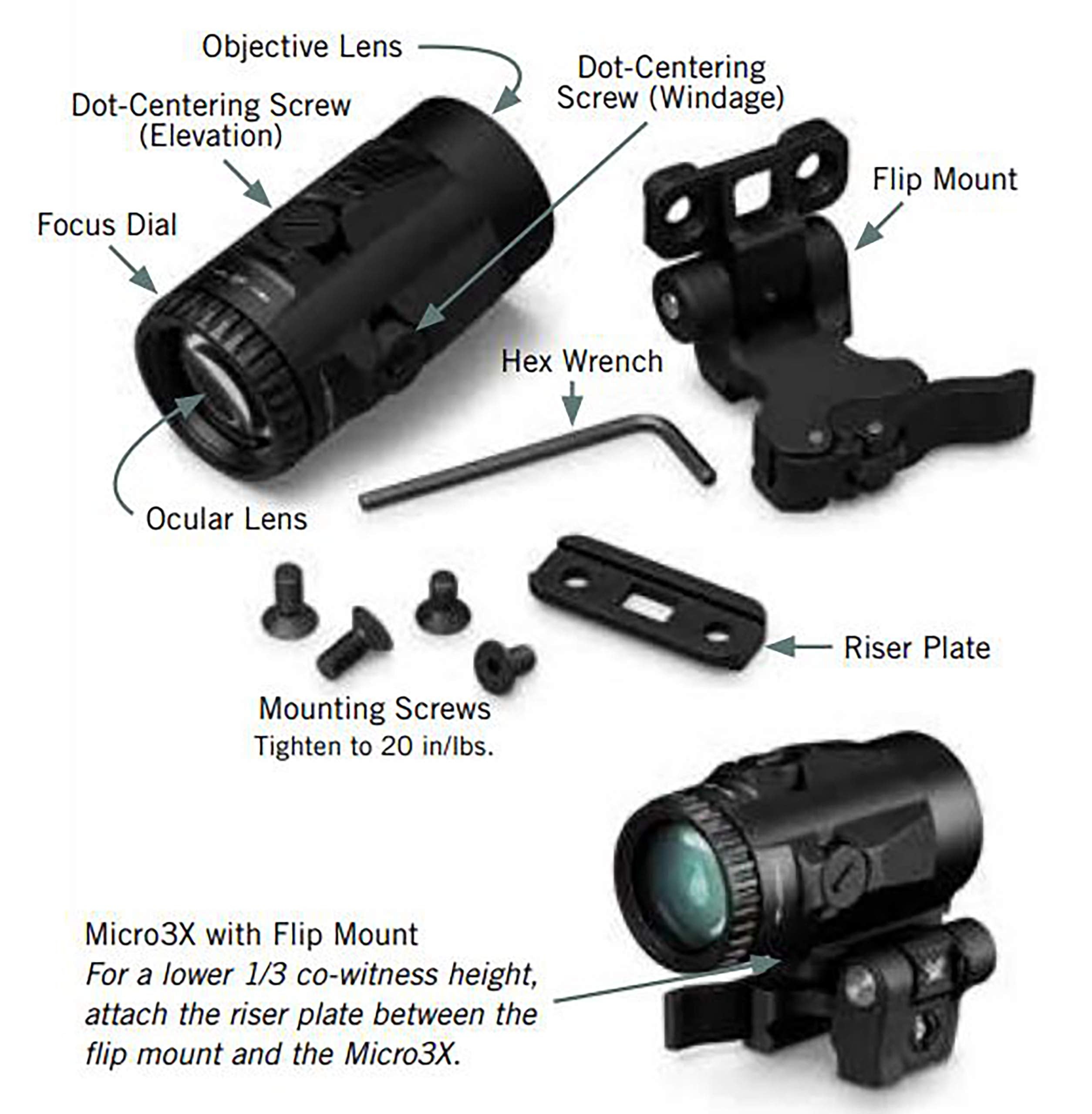 Vortex Optics Micro 3x Magnifier w/ Quick Release Flip Mount