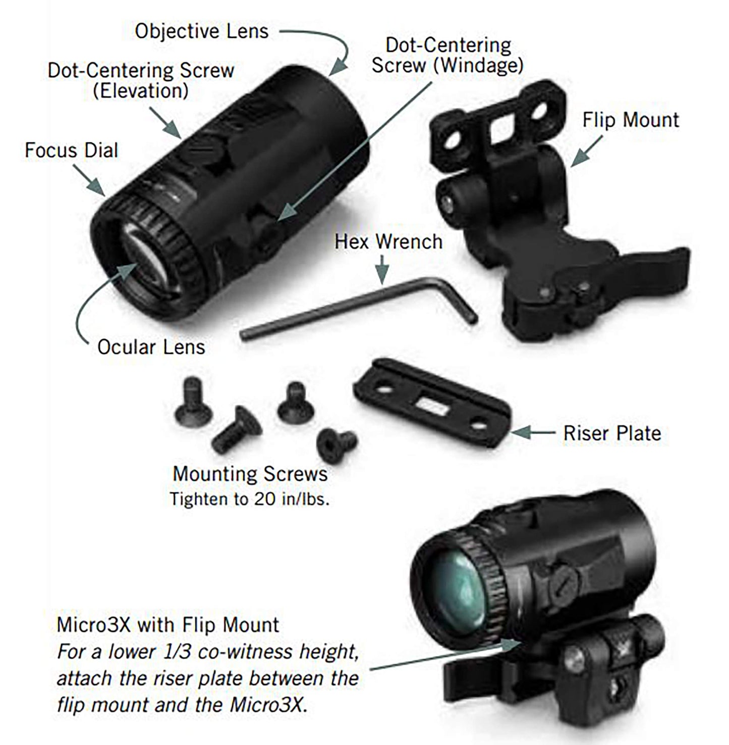 Vortex Optics Micro 3x Magnifier w/ Quick Release Flip Mount - V3XM