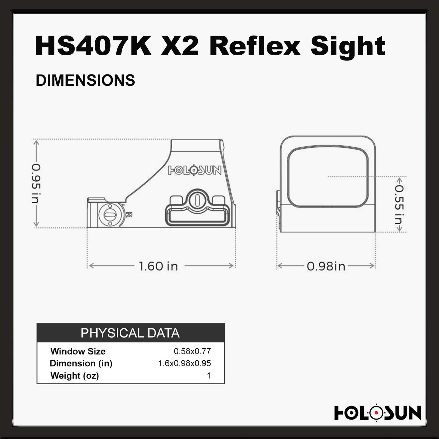 HOLOSUN Classic Open Reflex Red Dot Sight 6 MOA dot (Black) - HS407K-X2